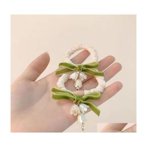 Otros accesorios de moda Linglan Flower Hair Ring Forest Style Super Immortal Fresh And Cute Rope Temperament Tie Versatile Elastic Ot1Yo