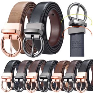 Other Fashion Accessories Women Leather Reversible Belt Waist Strap Jeans Dress with Rose Gold And Black Rotate Buckle by Beltox J230502