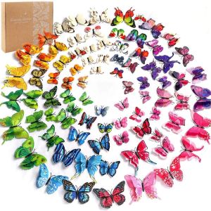 Autres fournitures de fête festives Stickers muraux papillon 3D Colorf Décor de papillons à double aile avec aimants Peinture murale amovible Stic Mxhome Amgei