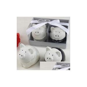 Autres fournitures de fête de fête Noir et blanc Couleur Cochon Mariée Marié Sel Poivre Shakers 50Set / Lot Faveur de mariage Cadeaux de douche nuptiale Dhl9T