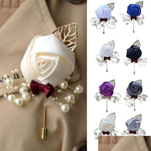 Autres fournitures de fête de fête mariée marié broche fleur artificielle feuille Style coréen tissu bijoux Cor cérémonie broche Bouton Dhqur