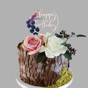 Autres fournitures de fête de fête coloré oiseau joyeux anniversaire décoration de gâteau or Rose Cupcake pour les décorations de bébé