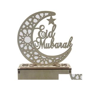 Autres fournitures de fête festive Eid Mubarak Ramadan Décor en bois Creux Moon Star Bénédiction Mot Décoration pour Happy Home Room Table DHC0Q