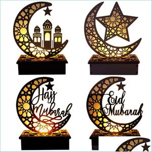 Autres fournitures de fête festive Eid Mubarak Ramadan décor en bois creux lune étoile bénédiction mot décoration pour Happy Home Room Table Dhbqa