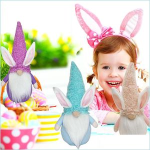 Autres fournitures de fête festive sans visage poupée lapin ornement 2021 joyeuses fêtes de Pâques décoration enfants lapin jouets rose bleu violet Col Dhohm