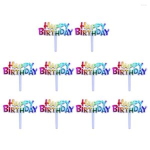 Autres fournitures de fête de fête Fournitures de fête 50pcs Colorf Plastique Joyeux anniversaire Cake Toppers Décoratif Cupcake Muffin Alimentaire Fruits Dhpx7
