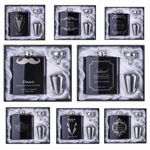 Autres fournitures de fête de fête cadeau de garçon d'honneur personnalisé gravé 6OZ Hip Flask 188 en acier inoxydable avec boîte blanche noire cadeau faveurs de mariage 230206