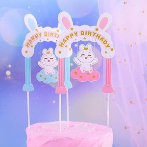 Autres fournitures de fête festives Happy Arch Golden Hollow Letter Cloud Star Swing Baby Birthday Cake Topper Cartoon Crown Cupcake