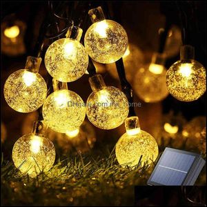 Autres fournitures de fête de fête Home Garden Solar String Lights Extérieur 60 LED Globe de cristal Éclairage avec 8 modi imperméable à l'eau Patio Ligh