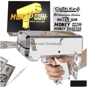 Otros suministros festivos para fiestas Money Gun Shooter con 100 piezas Prop Spray Toy Cash Cannon 18K Sier plateado Haz que llueva un billete de dólar para Dh7Pc