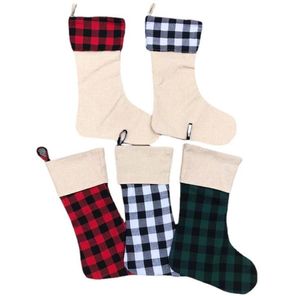 Autres fournitures de fête festives Bas de Noël à carreaux Coton Buffalo Flanelle Noir Stocks de Noël Décor de Noël Blancs de sublimation Bas de Père Noël