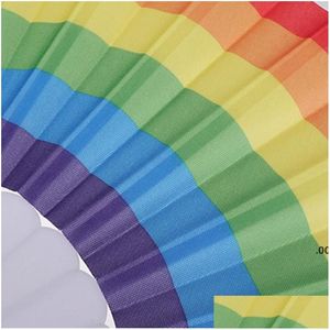 Autres fournitures de fête festive Rainbow Fans Folding Art Colorf Hand Held Fan Accessoire d'été pour la décoration de mariage d'anniversaire Favor Dhfcn