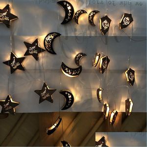 Autres fournitures de fête festive Ramadan Light String LED Moon Star Shape Lampe à batterie 2M Eid Mubarak Guirlandes Islam Événement musulman Dhmen