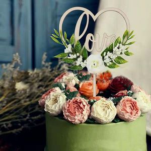Autres fournitures de fête festive Saint-Valentin Creative en bois Amour Fleur Cake Toppers Gardenia Mariage Cuisson Décor