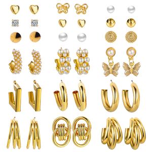 Autres boucles d'oreilles créoles en or pour femmes Mtipack Boho Fashion Statement Stud Pack avec perle en forme de papillon Assortiment de petits gros bijoux Amdkm