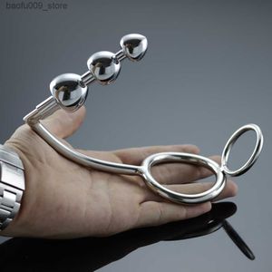 Otros artículos de belleza de la salud hombres de acero inoxidable gancho anal Beads enchufe anillo de polla de metal tapón de metal masajeador de próstata enchufe anal pene scotum anillo s Q230919