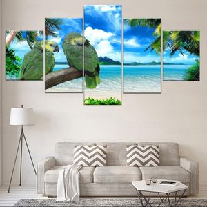 Autre décor à la maison images uniques cadre HD imprimé toile 5 pièces Animal perroquet la mer paysage peinture affiche mur Art dessiner