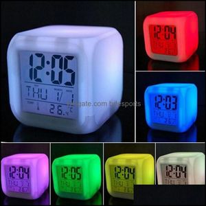 Autre Maison Jardin Changement Digital LCD Réveil Thermomètre Date Heure Veilleuse Pour 7 LED Couleur Drop Livraison 2021 Dush8