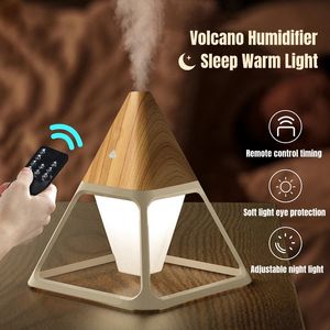 Autre maison jardin USB bois grain volcan pyramide humidificateur d'air télécommande aromathérapie huile essentielle diffuseur avec lampe chaude Aroma Difusor 231116