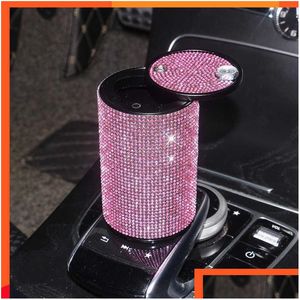 Otros accesorios interiores Cenicero del coche Portavasos de humo Cenicero de almacenamiento Diamante de imitación rosa para autos Diamante Mujeres Entrega de la gota Móvil Dh9Hw