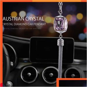 Otros accesorios interiores Crystal Car Pendant Mobile Rearview Mirror Pink Hanging Ornaments Diamond para mujer Drop Delivery Mobiles Dhlof