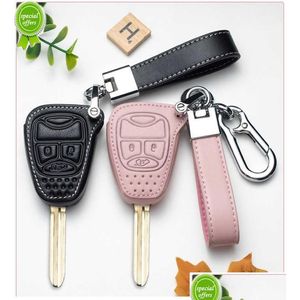 Autres accessoires d'intérieur Nouveau cas de clé de voiture en cuir ER pour Jeep Wrangler Compass Patriot Liberty Chrysler 300 PT Dodge Jcuv Caliber Ni Dhgjl