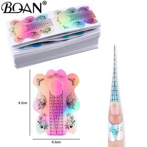 BQAN 100300 French Nail Form Tips Marbling Art Tools 24 Designs Acrylic Curve False Nails Guide Forms 230619