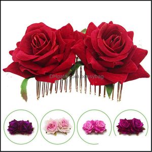 Otras joyasOtras joyas de moda Mujeres Prom Tocado Charm Hair Aessories Pins Clips Rose Flower Combs Wedding Bridal Drop Delivery 2021