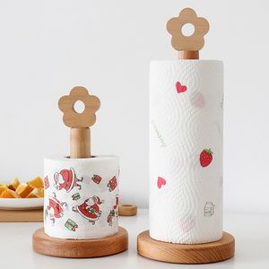 Autre organisation de rangement de cuisine porte-rouleau de papier en bois massif de style japonais porte-serviettes vertical créatif en hêtre petite fleur chiffon paresseux 221205