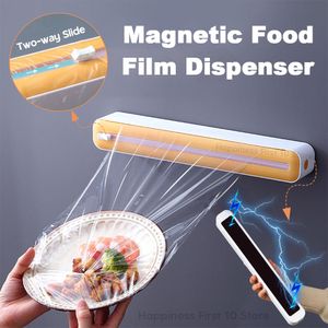Other Kitchen Tools 2 in 1 Food Film Dispenser Magnetic Wrap With Cutter Storage Box Aluminum Foil Stretch Accessories 230719
