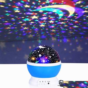 Otra iluminación LED Baby Night Light Moon Star Proyector Rotación de 360 ​​grados-4 LED BBS 9 Cambios de color con USB El mejor regalo para Drop Dhbko