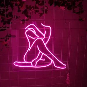 Otras bombillas de iluminación Tubos Letrero de neón personalizado Sexy Lady Girl Luz LED para la habitación Decoración del hogar Dormitorio Pared Cuerpo femenino Mural Acrílico Bar O