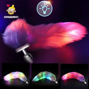 Otros artículos de masaje Parejas Cosplay juguetes sexuales Butt Plug con luz de fondo Anal Plug Real Fox Tail Luminoso Juegos para adultos Butt Plug Led Productos del sexo Tienda Q231104