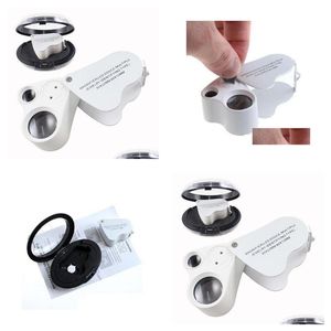 Other Retail Supplies Wholesale Mini Jewelry Loupes 30X 22Mm 60X 12Mm Loupe Dual Glass Magnifier With Led Light Folding Microscope M Dhtm4