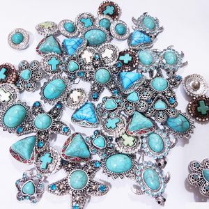 Autres Sier Couleur Turquoise Alliage Pavé Composants 18Mm Snap Button Charms Perles Fabrication de Bijoux Collier Diy Boucles D'oreilles Bracelet Suppli Dhanm