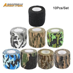 Otros artículos deportivos 10PcsLot Autoadhesivo Camping Camo Tape Vendaje Stealth Nonwoven Paintball Rifle Shooting Cintas de camuflaje impermeables 230606