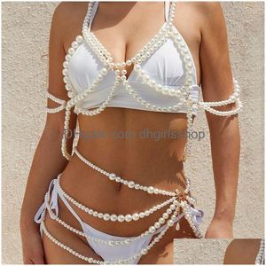 Autres Stonefans Rave Imitation Perle Corps Bijoux Soutien-Gorge Bikinis Pour Femmes Festival Tenue Y Ventre Chaîne Taille Lingerie Cadeaux Drop Deliv Dhc5D