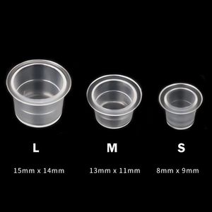 Other Tattoo Supplies 100pc SML Plastic Disposable Microblading Tattoo Ink Cups Permanent Makeup Pigment Clear Holder Container Cap Tattoo Accessory 230907