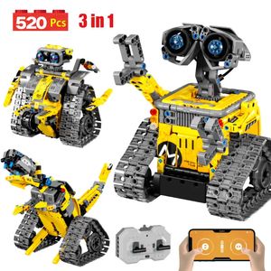 Other Toys 520pcs 3 in 1 City Technical RC Robot Excavator Racing Car Building Blocks Remote Control Bulldozer Truck Bricks For Kids 231117