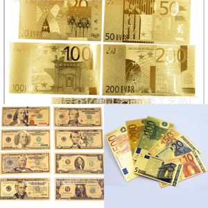 Otros juguetes 7 8 piezas Notas conmemorativas Chapado en oro de 24 quilates Dólar Euros Dinero falso Colección de regalos Billete antiguo USD Moneda Juguete 221111YRTF