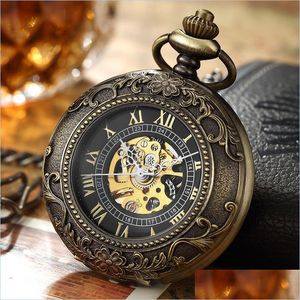 Otro vintage mecánico bolsillo fob collar reloj steampunk hombres bronce esqueleto relojes antiguos reloj de cadena 170 q2 entrega de gota 202 dhdvl