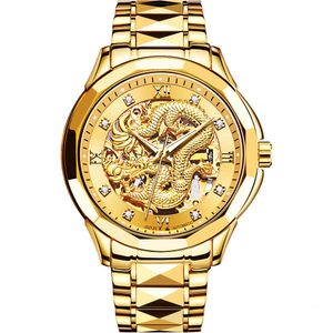 Autres montres OLEVS pour hommes or automatique hommes dragon squelette mécanique luxe affaires tungstène acier mâle montre-bracelet 8840 230625