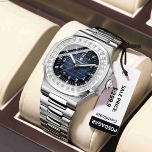 Autres montres Poedagar Luxury Square Mens Watch illuminé Date à l'épreuve des hommes Watch en acier inoxydable Quartz Watch Casual Mens Watchl240403