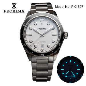 Other Watches Proxima PX1697 39mm Men Watch White Enamel Dial Bubble Sapphire PT5000 SW200 Automatic Mechanical Vintage 20Bar Luminous 230714