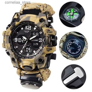 Autres montres Shiyunme G Style Militaire Sport Hommes Étanche LED Numérique Camping En Plein Air Boussole Thermomètre Quartz Poignet Y240316