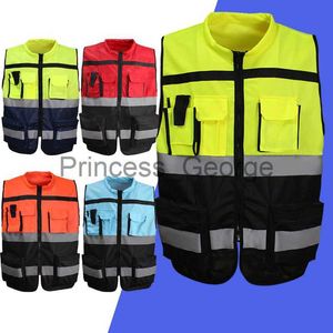 Altri Abbigliamento Giubbotto di sicurezza frontale con cerniera ad alta visibilità con strisce riflettenti Gilet da motociclista Gilet da lavoro Giallo Nero Rosso Blu Arancione x0711