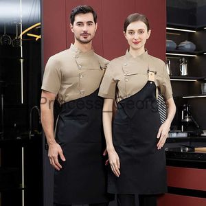 Others Apparel Men Grey Chef Coat short Sleeve Chef Jacket Apron for Summer Head Chef Uniform Restaurant Hotel Kitchen Cooking Clothes x0711