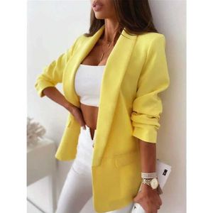 Autres vêtements Femmes Blazer Veste Office Lady Designer Mabinet Corée de style coréen Yellow Blazer Suit Long Slve Bkizer Mujer Terno Vêtements pour les femmes Y240509