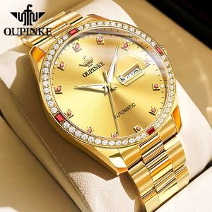 Oupinke Brand Luxury Mens Watch Japanese Movement Gold 316 Strap de acero inoxidable Reloj Mechanical Wating Imploud Fashion 240417