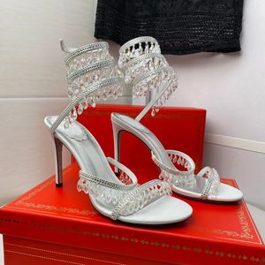 Sandales de créateur sandales à talons hauts en cristal sandales à talons aiguilles en strass chaussures de soirée de mariage talons hauts pour femmes 36-44